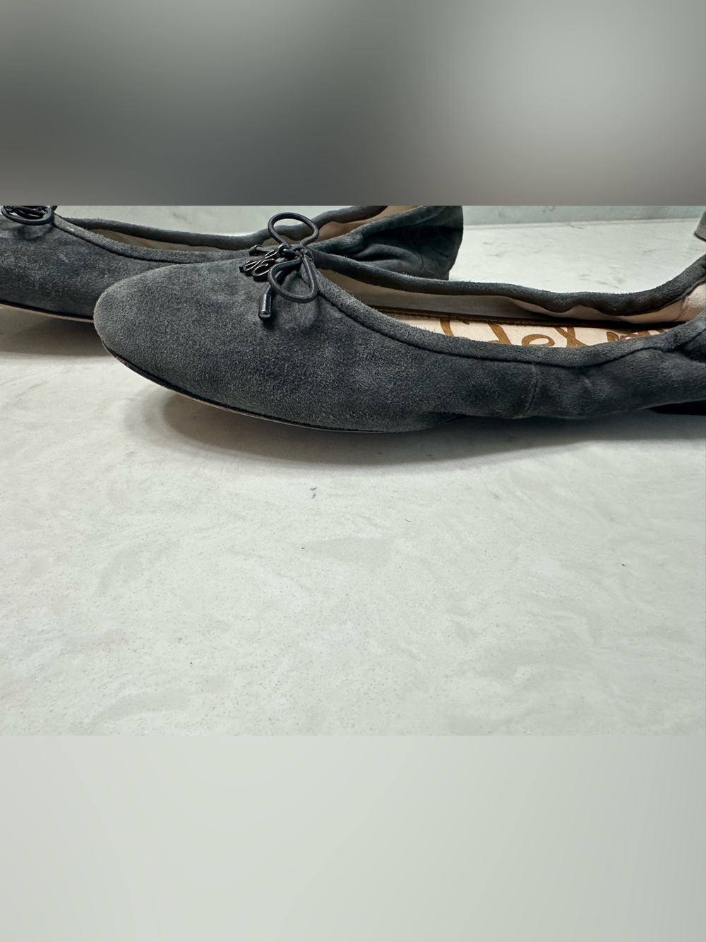 Stuart Weitzman Charcoal Suede Bow Ballet Flats - Picture 7 of 10